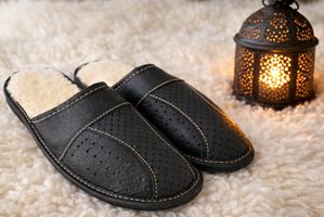 Læder herre slippers med skridsikker gummisål